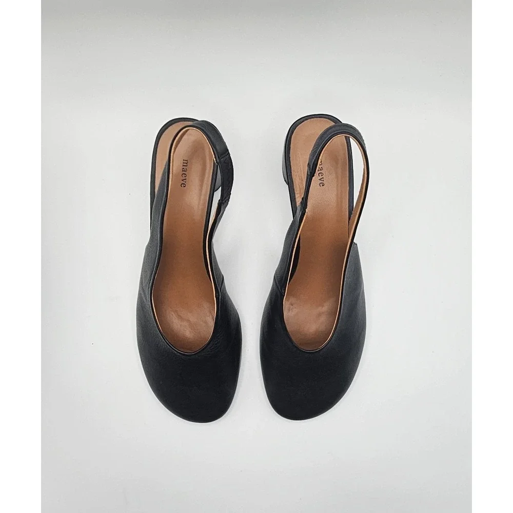 Maeve Glove Leather Slingback Heel Size 39 US 8 Black Round Toe Block Heel